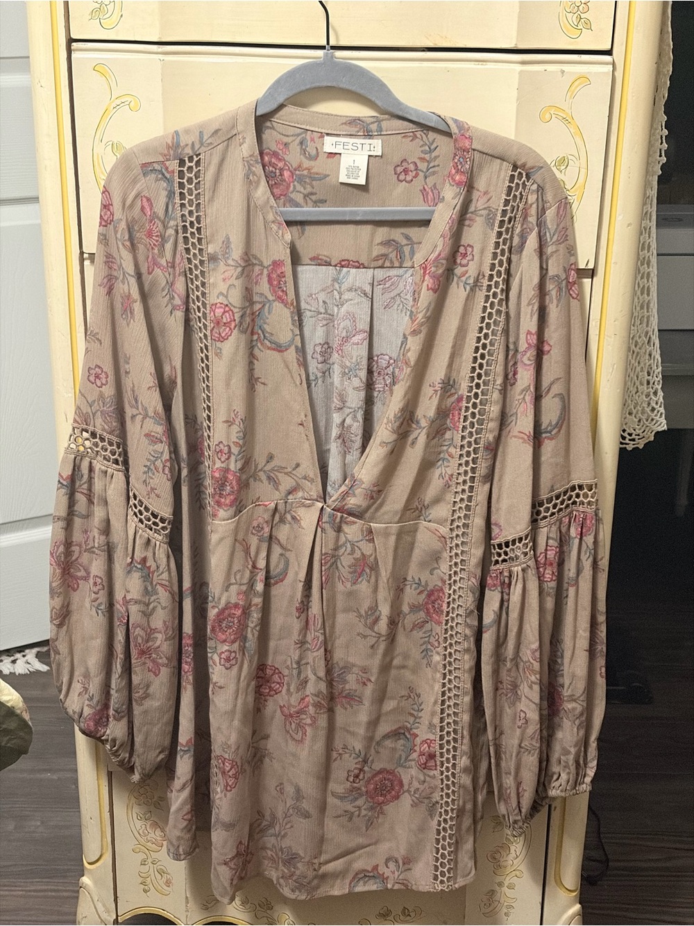 Torrid Floral Lace-Trim Beige Blouse